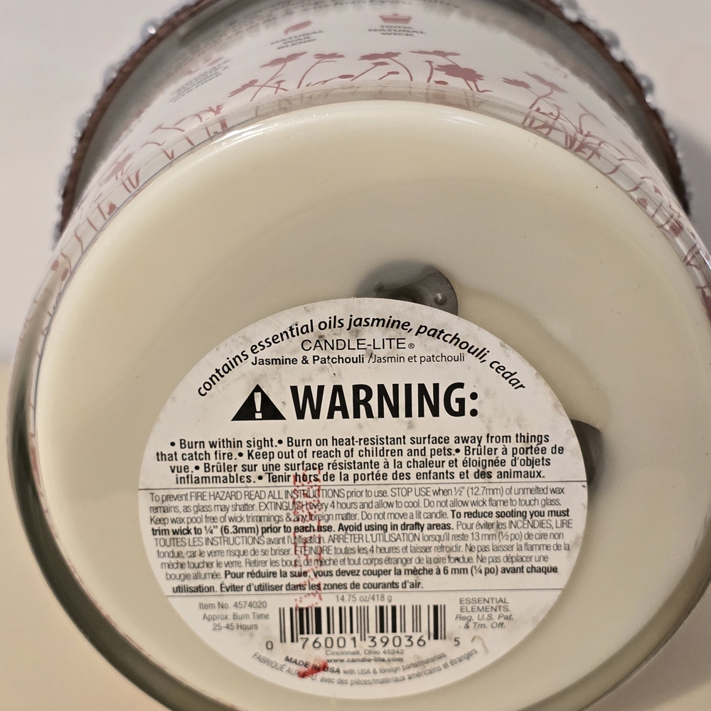 Essential Elements Jasmine + Patchouli Candle 3 Wic New - Picture 5 of 5